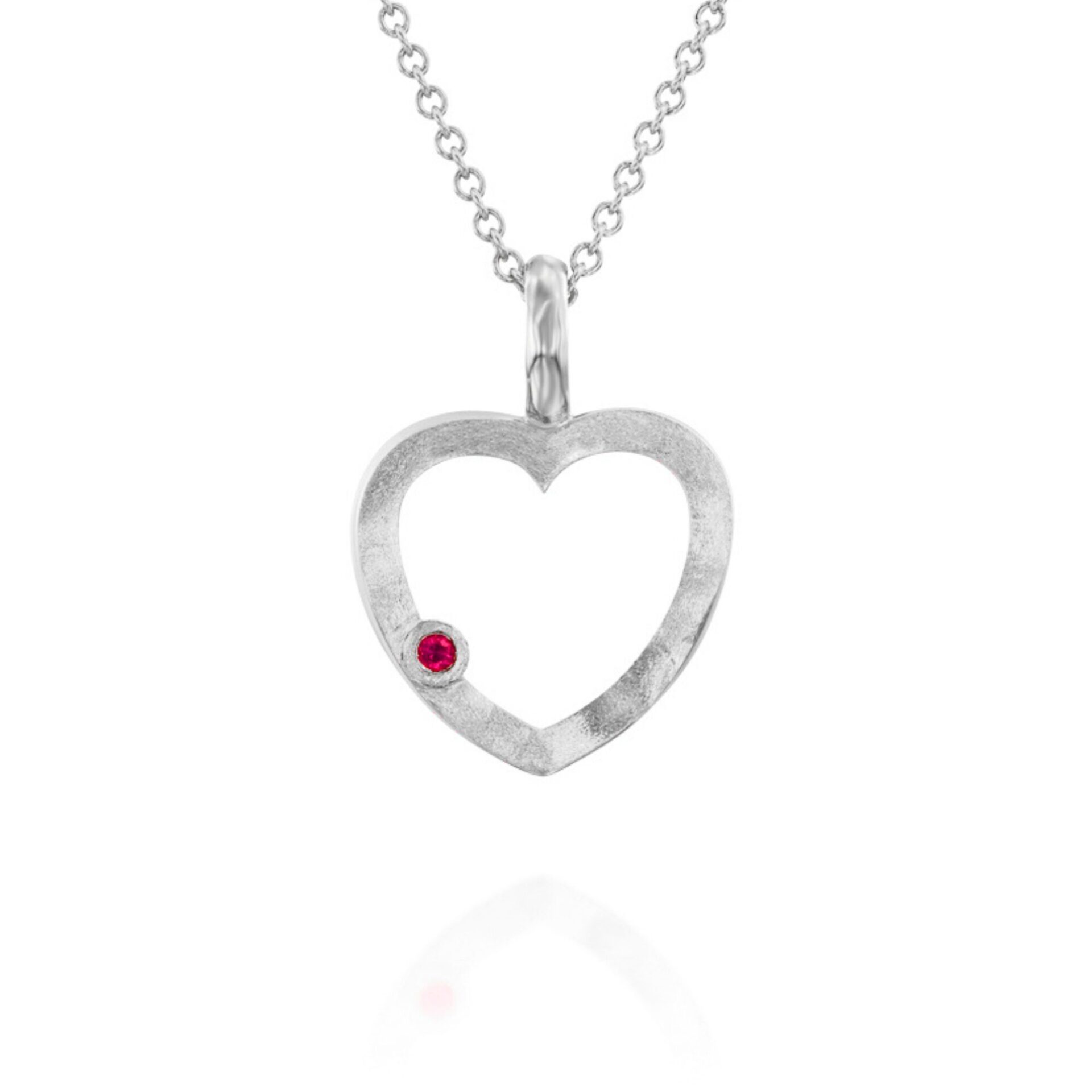 Design Ruby Heart Necklace in 18K White Gold