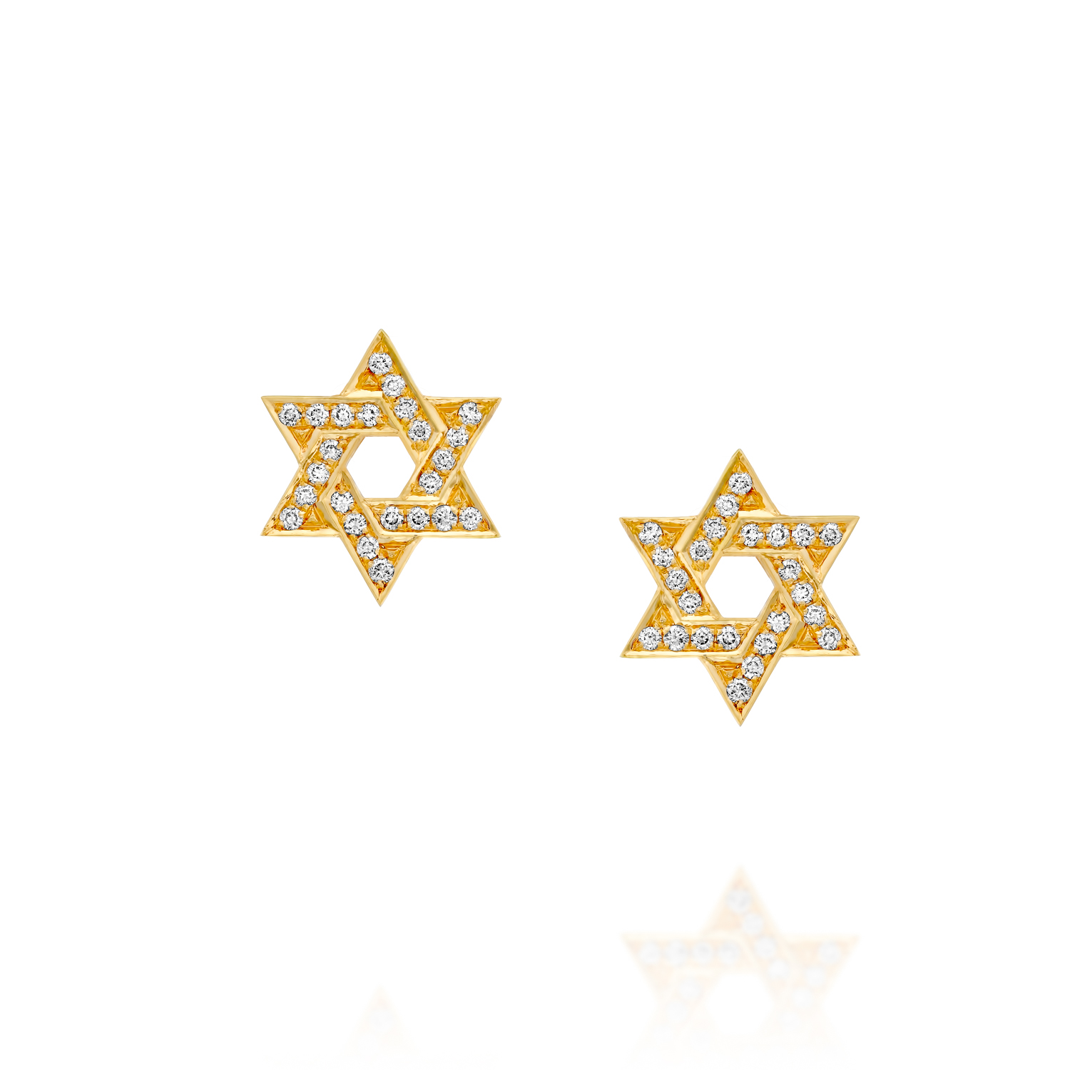 Diamond-Set Star of David Earrings - Handcrafted in 18K Gold