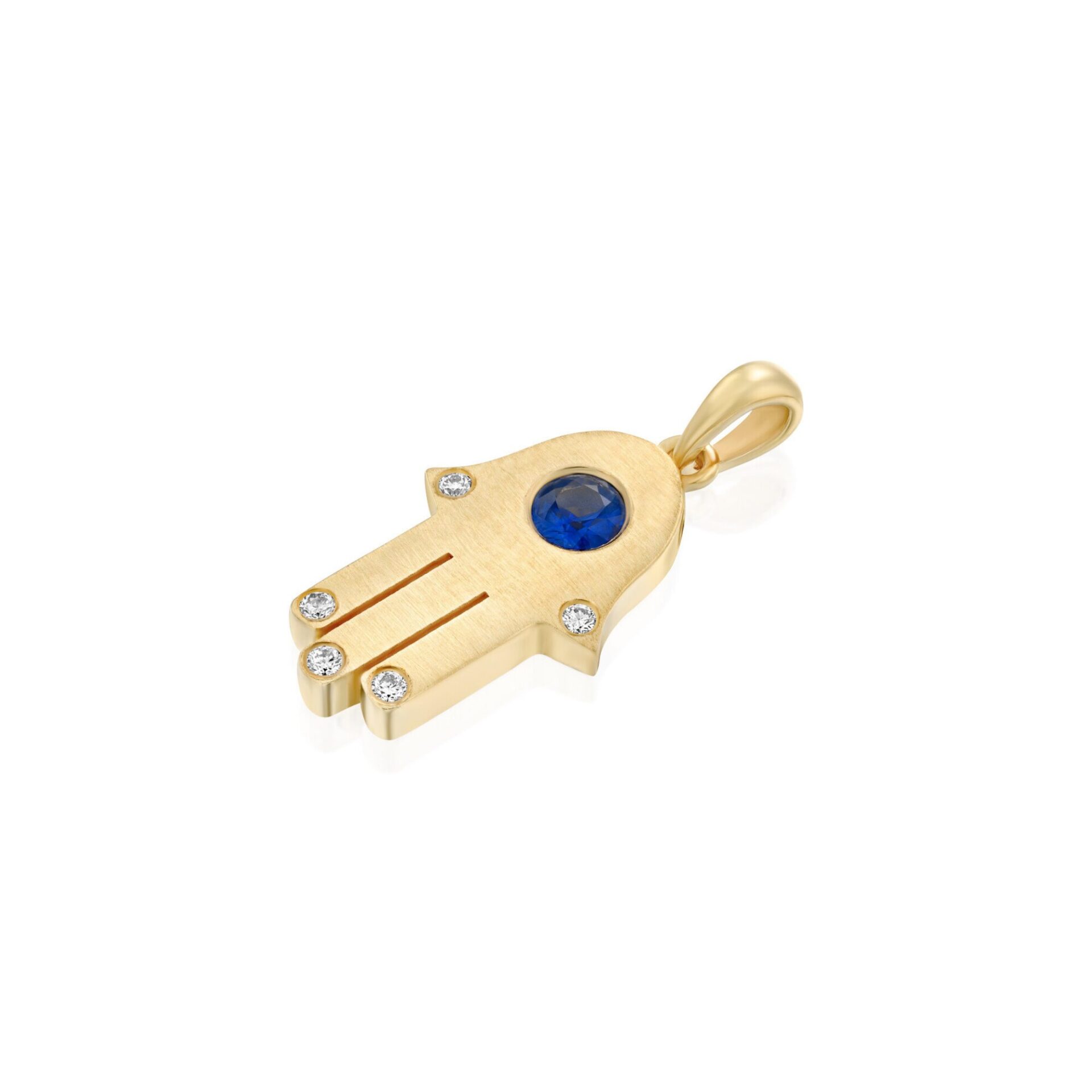 Hamsa Evil Eye Pendant Set with Sapphire and Diamonds | Size B