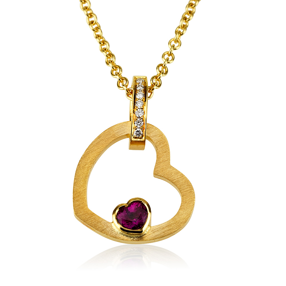 Ruby Heart Necklace with Diamonds