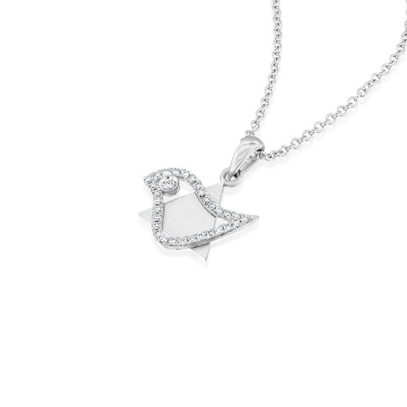 Star of David & Dove of Peace Diamond Pendant - 18K White Gold