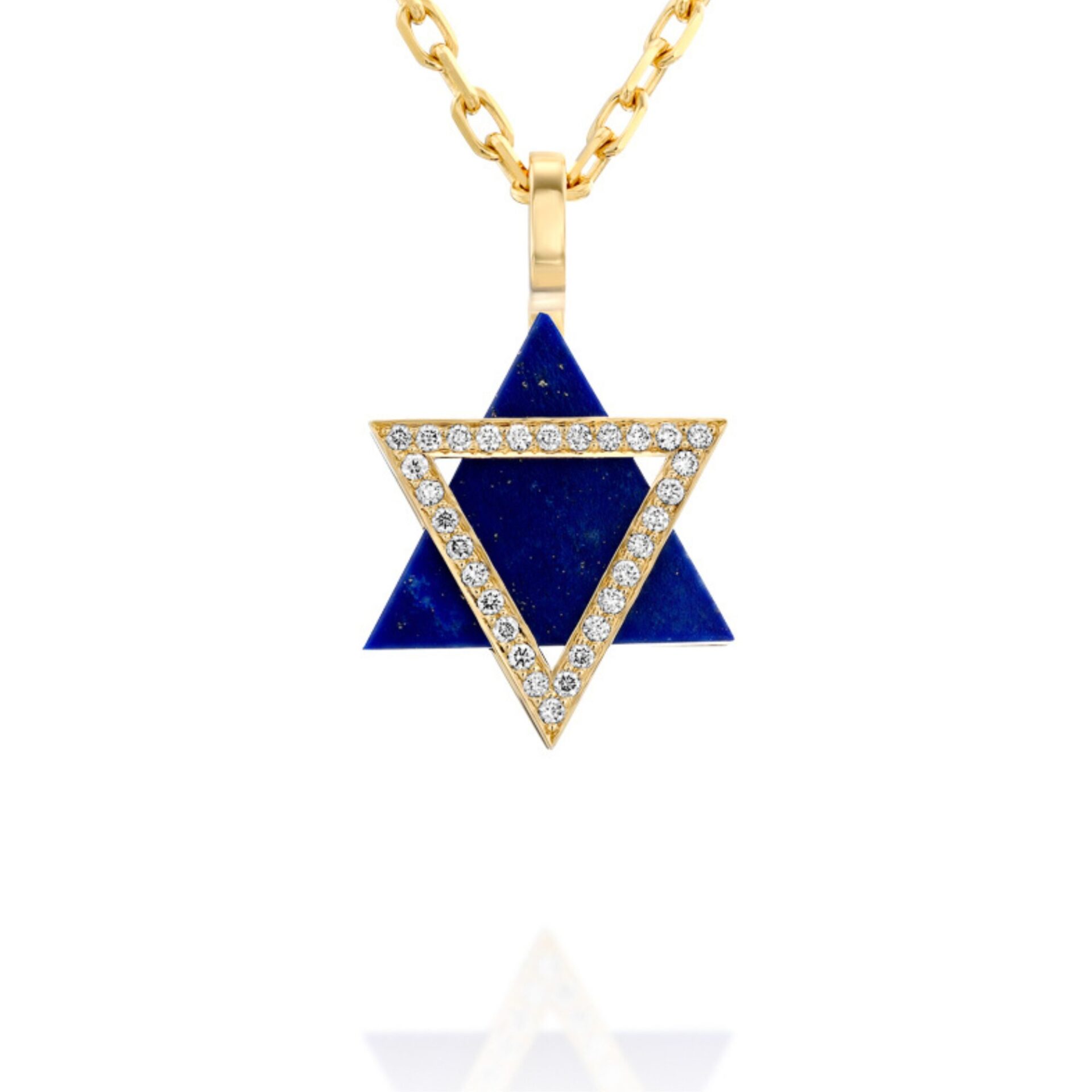 NEW - Star of David Pendant Necklace with Diamonds and Lapis lazuli - 18K Yellow Gold