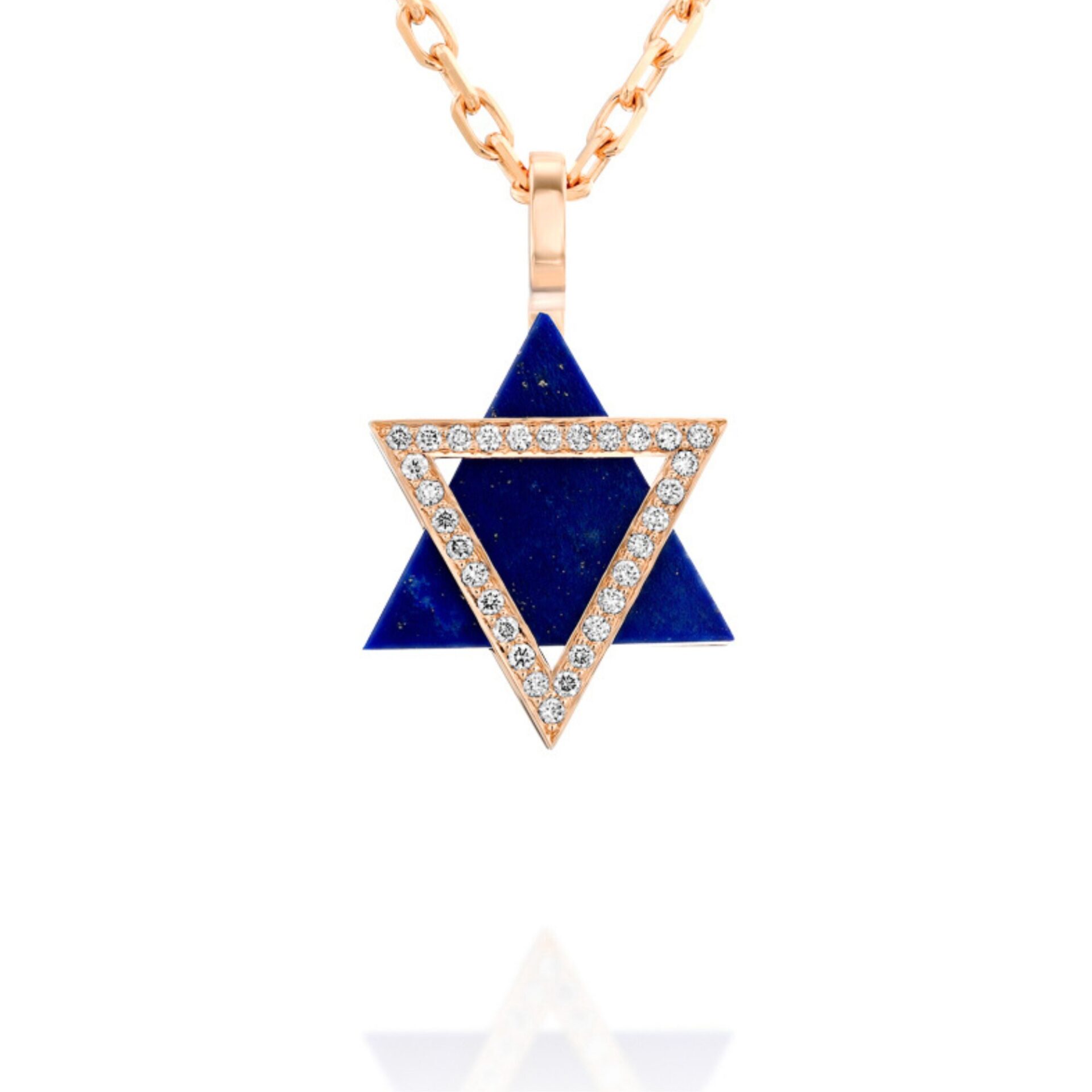 NEW - Star of David Pendant Necklace with Diamonds and Lapis lazuli - 18K Rose Gold