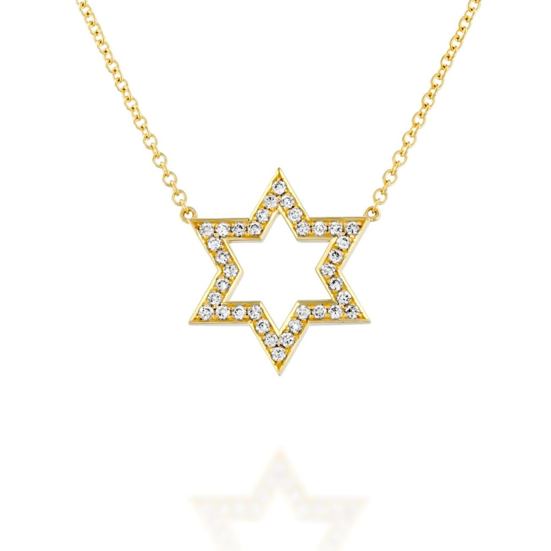 18K Gold Diamond Star of David Necklace - 18K Yellow Gold