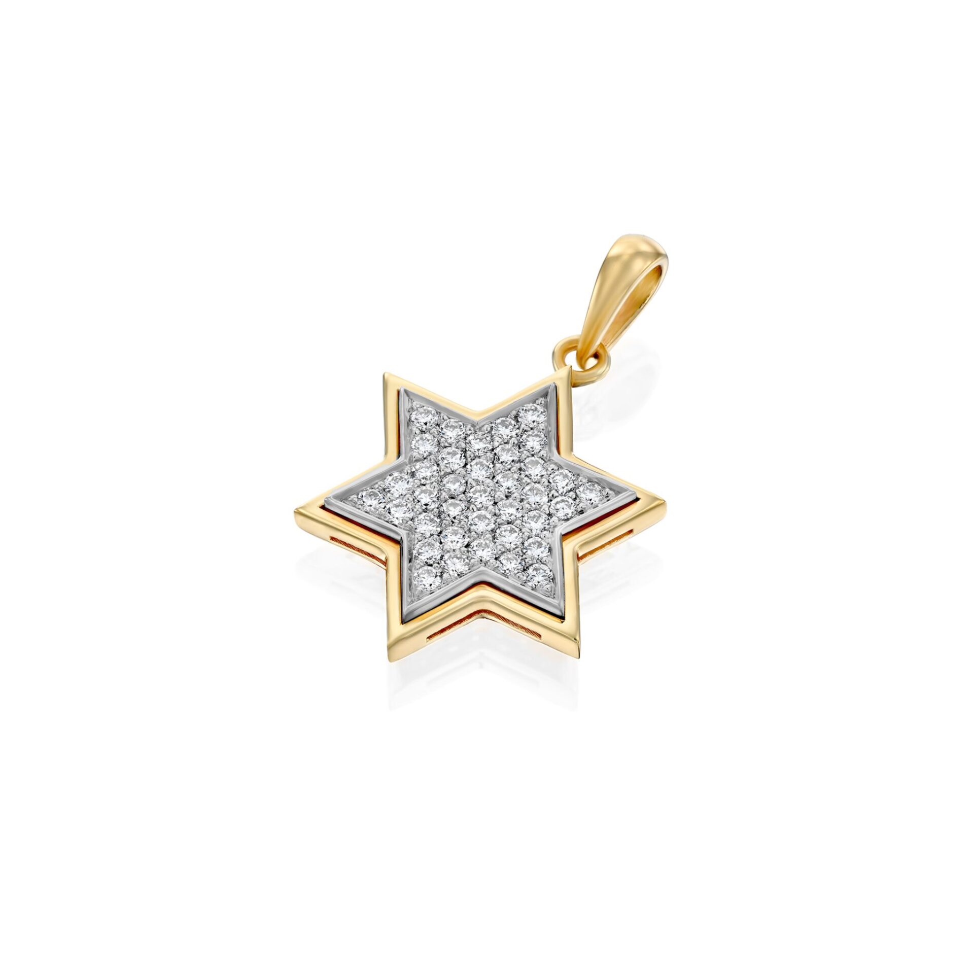18K Two-Tone Gold Star of David Pendant Set with Diamonds - 18K Yellow Gold