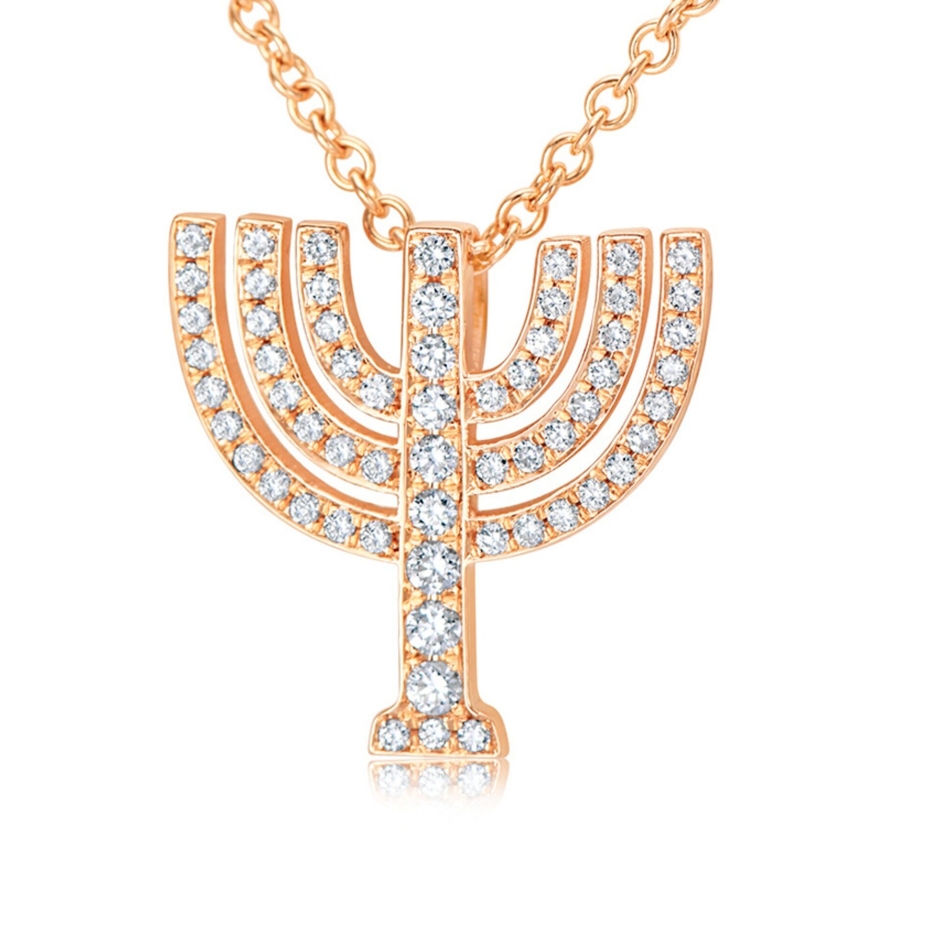 Gold & Diamond Menorah Necklace - 18K Rose Gold