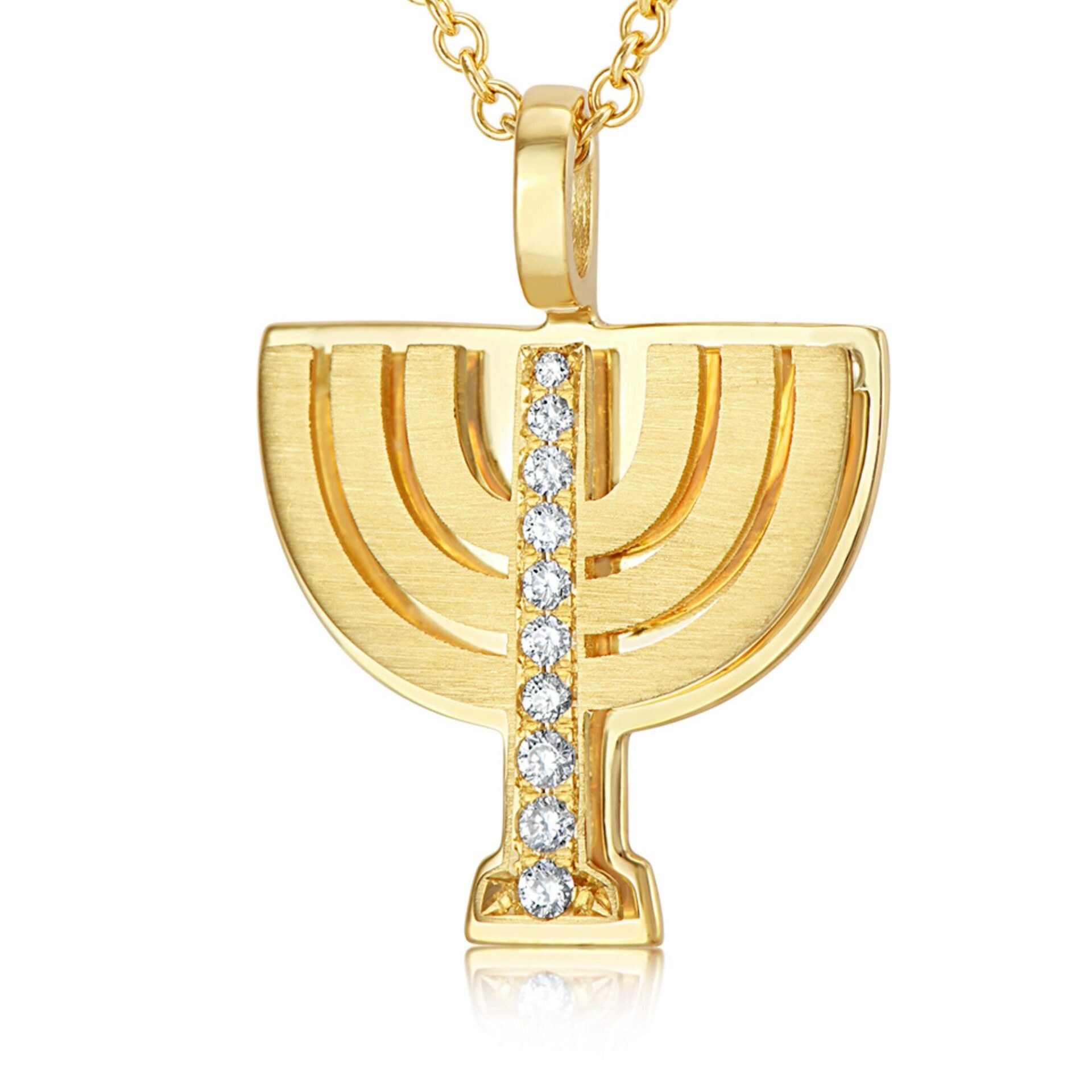 Large Diamond-Accented Double Menorah Necklace - 18K Yellow Gold