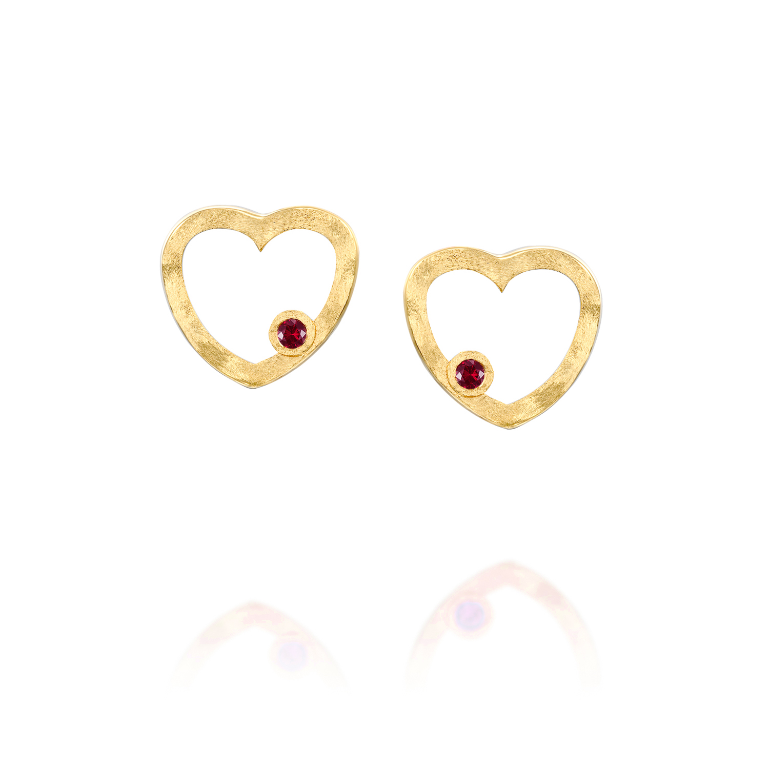 Ruby Heart Earrings - 18K Yellow Gold