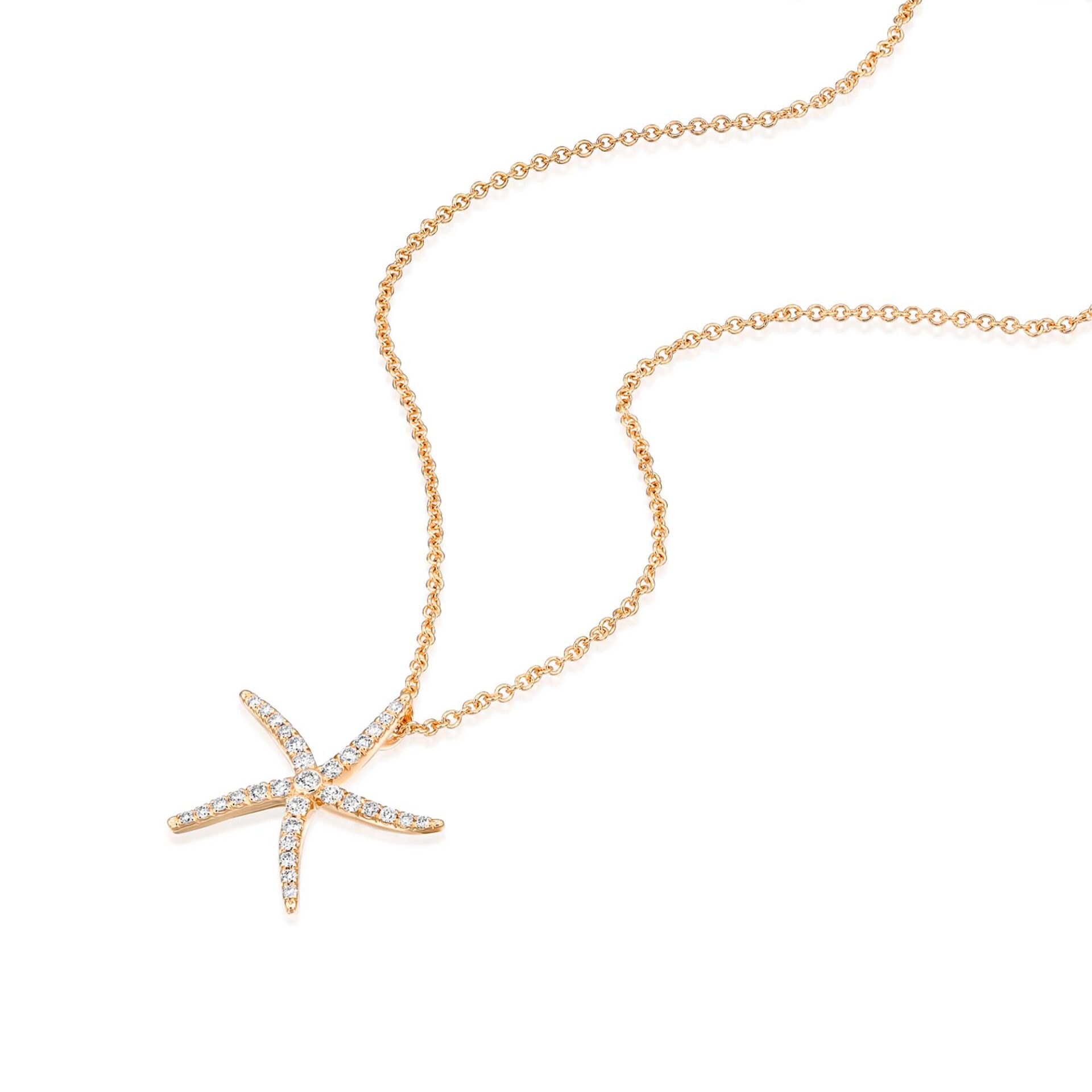 Unique Diamond Star fish Necklace in 18k Rose Gold