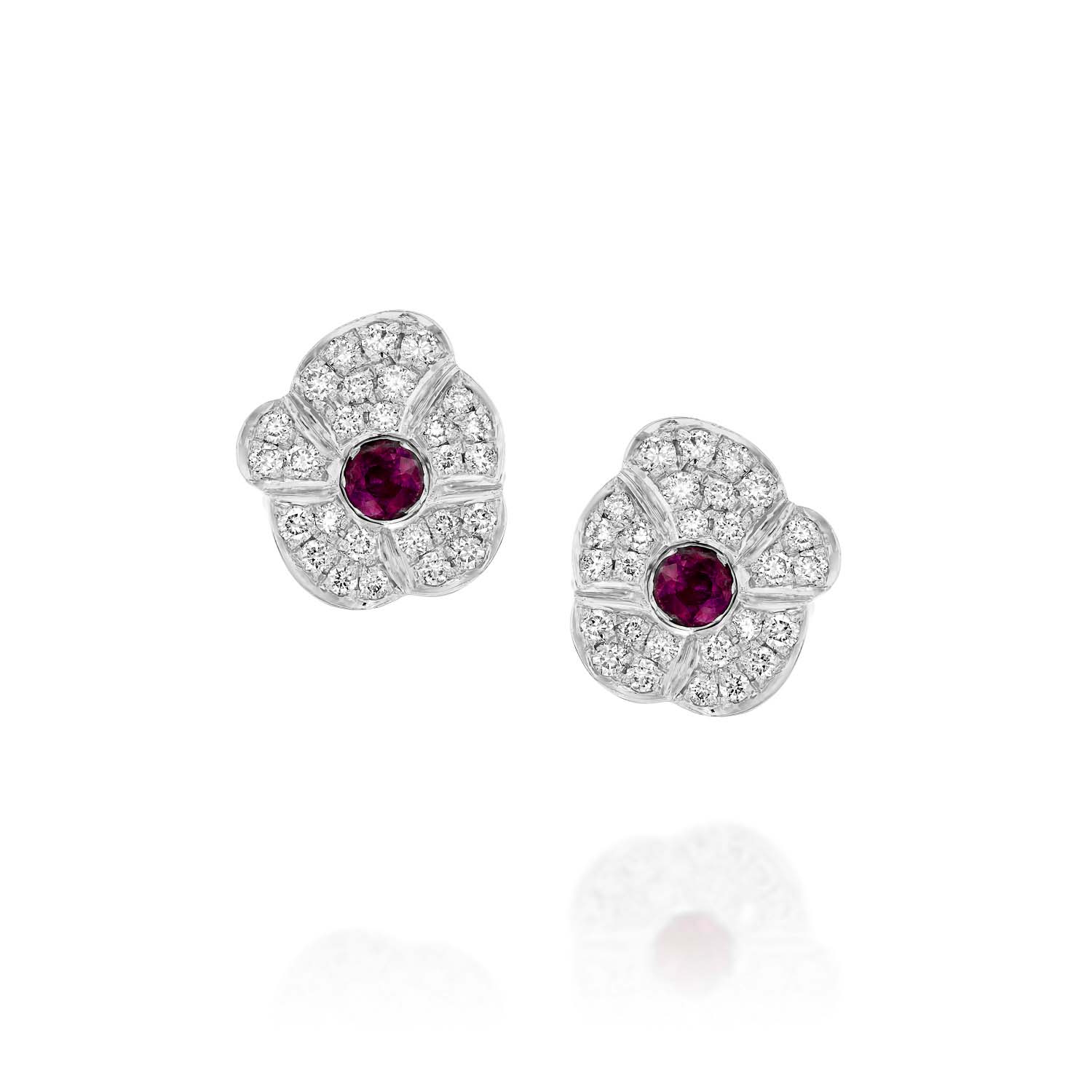 Flower Earrings with Diamonds and Ruby