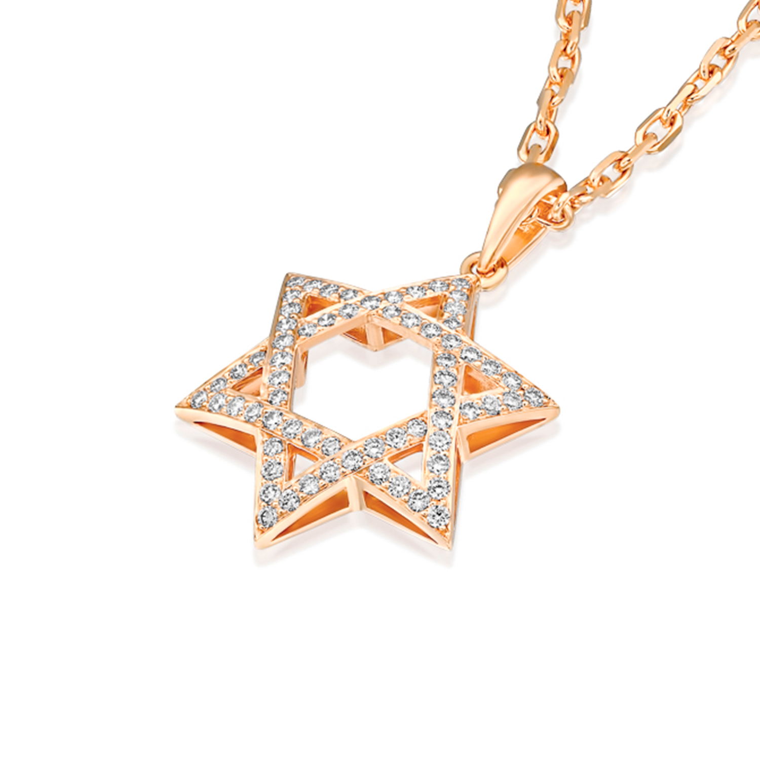 Full Pavé Diamond Domed Star of David Pendant – Handcrafted in 18K Gold - 18K Rose Gold