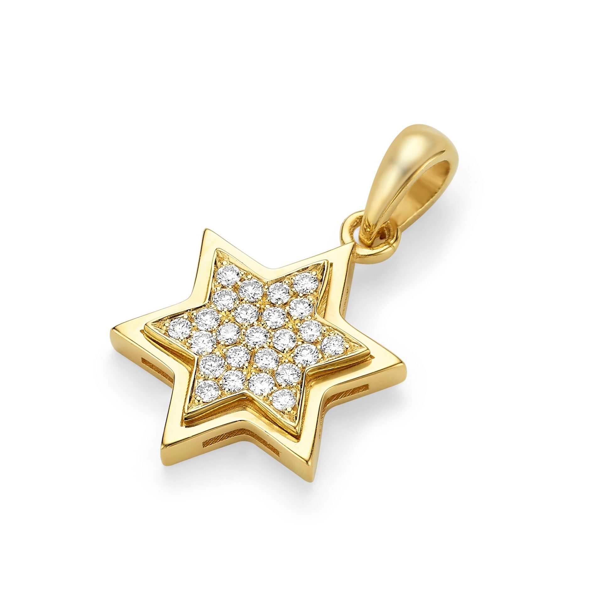 18K Gold Star of David Pendant Set with Diamonds - 18K Yellow Gold