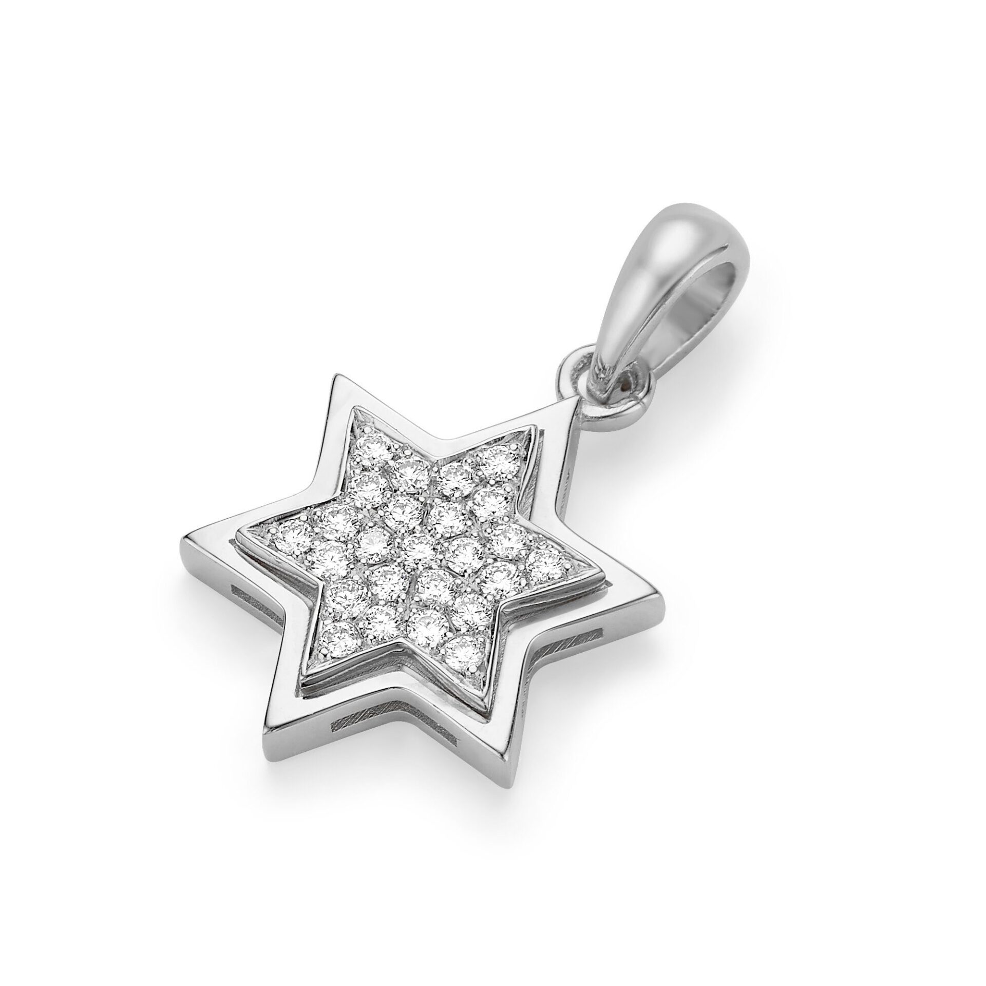 18K Gold Star of David Pendant Set with Diamonds - 18K White Gold