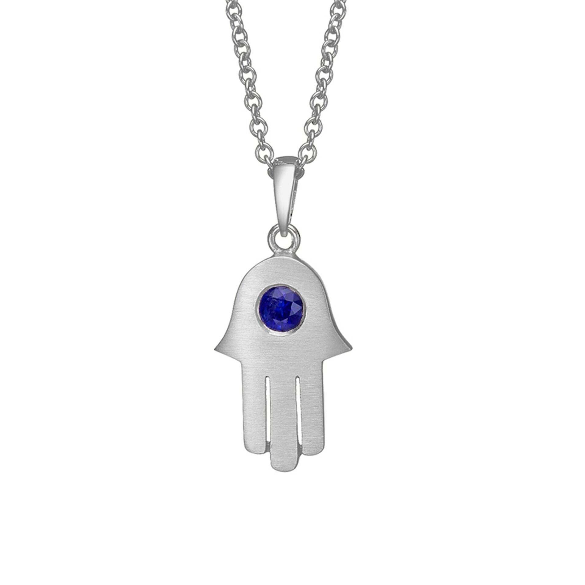 Evil eye hamsa pendant with sapphire - 18K White Gold