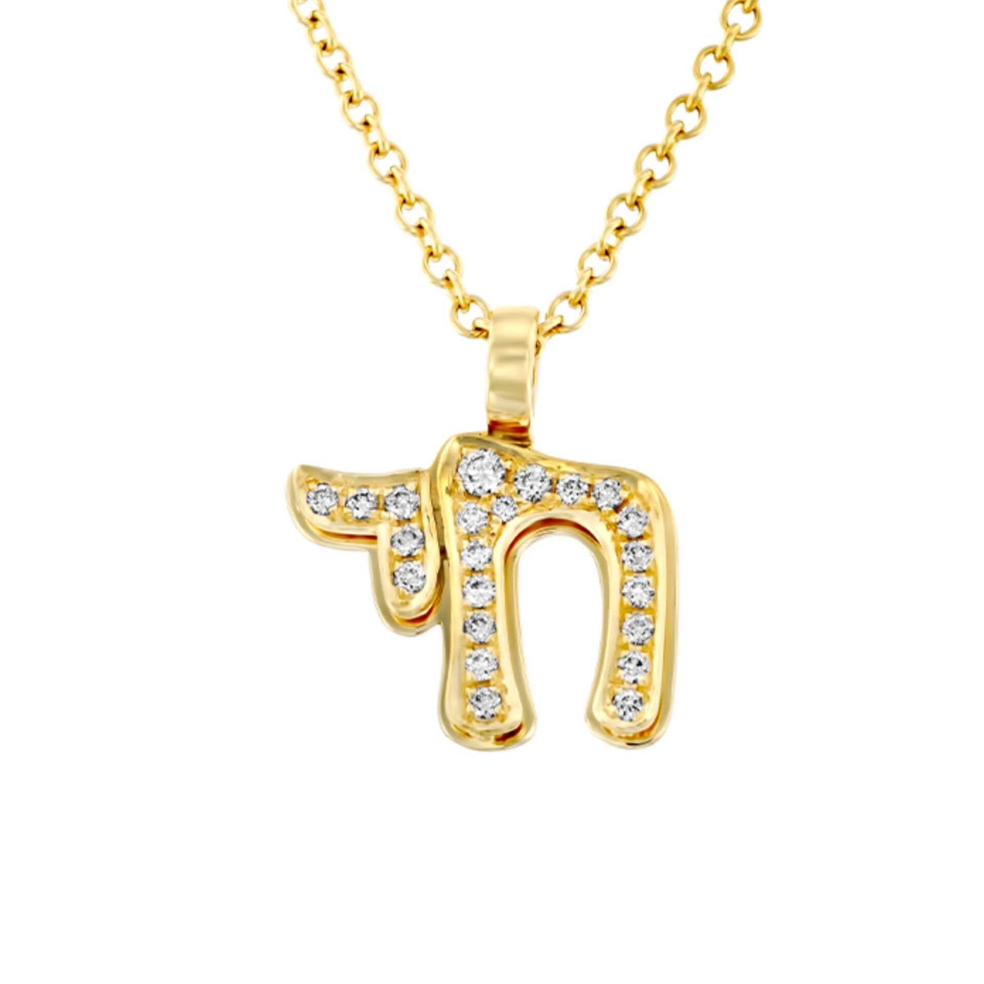 “Double Layer” Diamond Chai pendant - 18K Yellow Gold