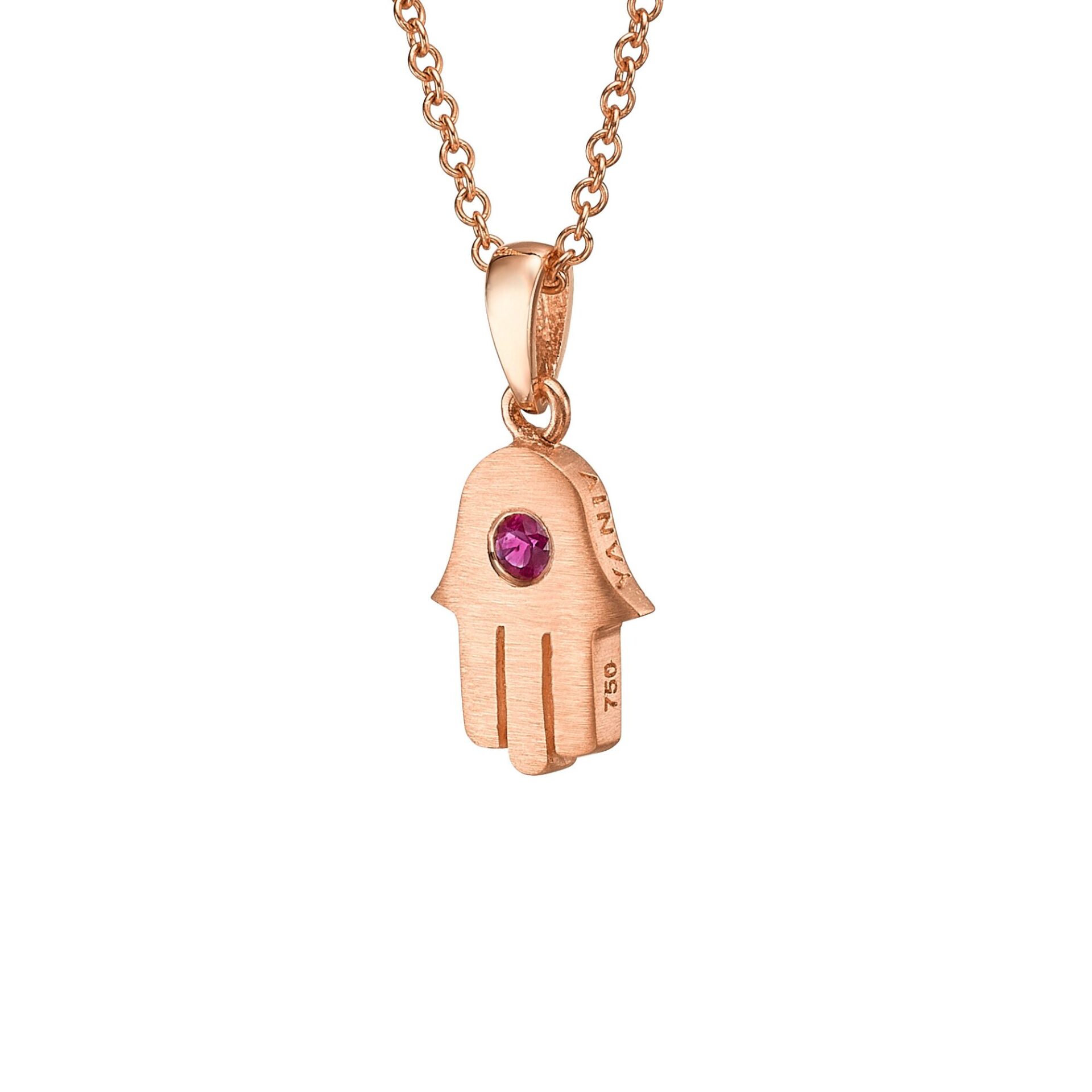 Hamsa evil eye pendant with Ruby - 18K Rose Gold