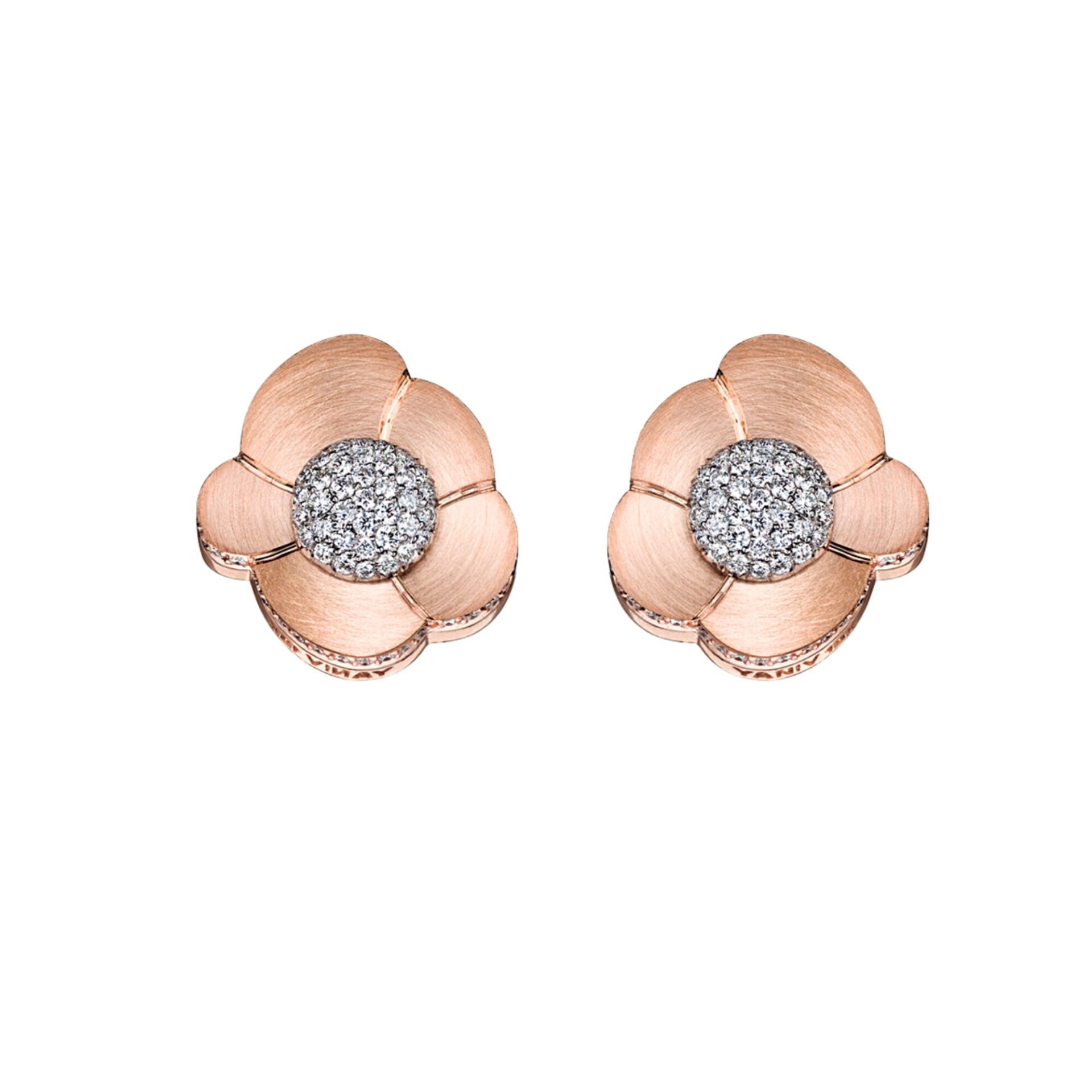 Stunning Flower Earrings with Diamonds in 18K Gold - 18K Rose Gold
