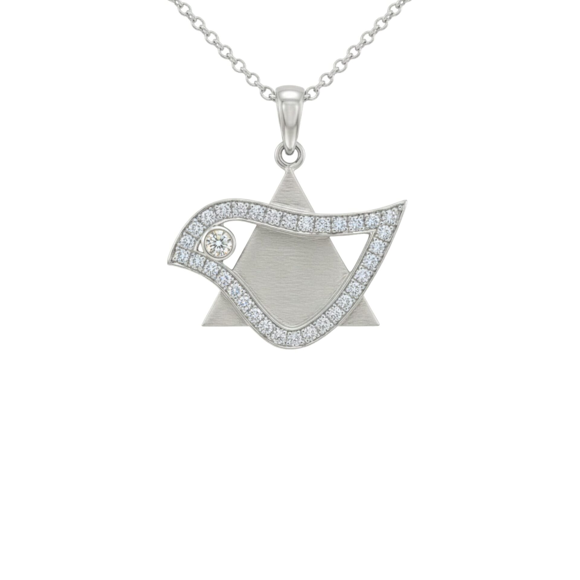 Star of David & Dove of Peace Diamond necklace - 18K White Gold