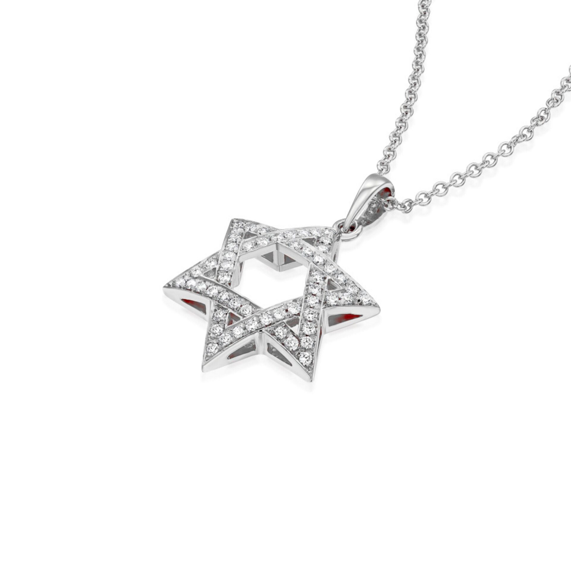 Diamond Star of David Necklace 18K Gold – Curved Modern Design B - 18K White Gold