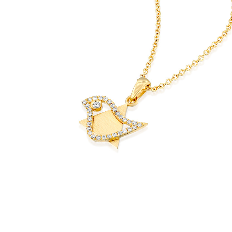 Star of David & Dove of Peace Diamond Pendant - 18K Yellow Gold