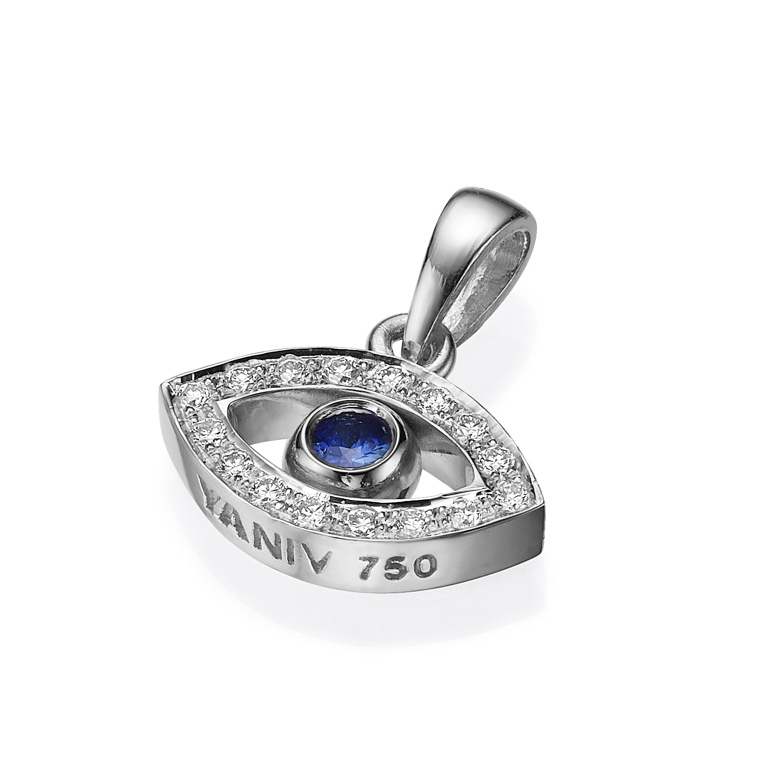 18K White Gold Eye Pendant with Sapphire & Diamond – 18'' Chain