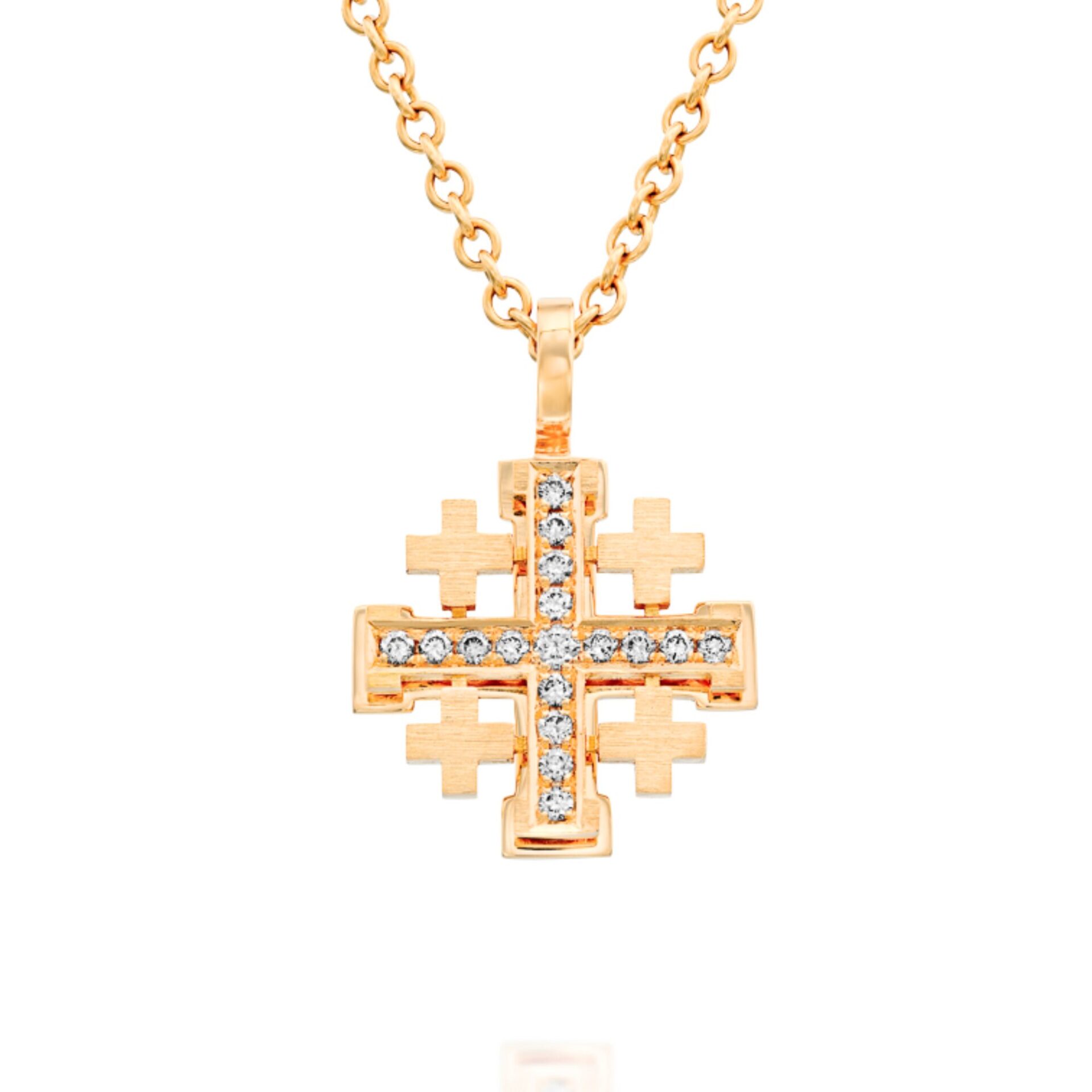 18K White Gold Jerusalem Cross Necklace - 18K Rose Gold