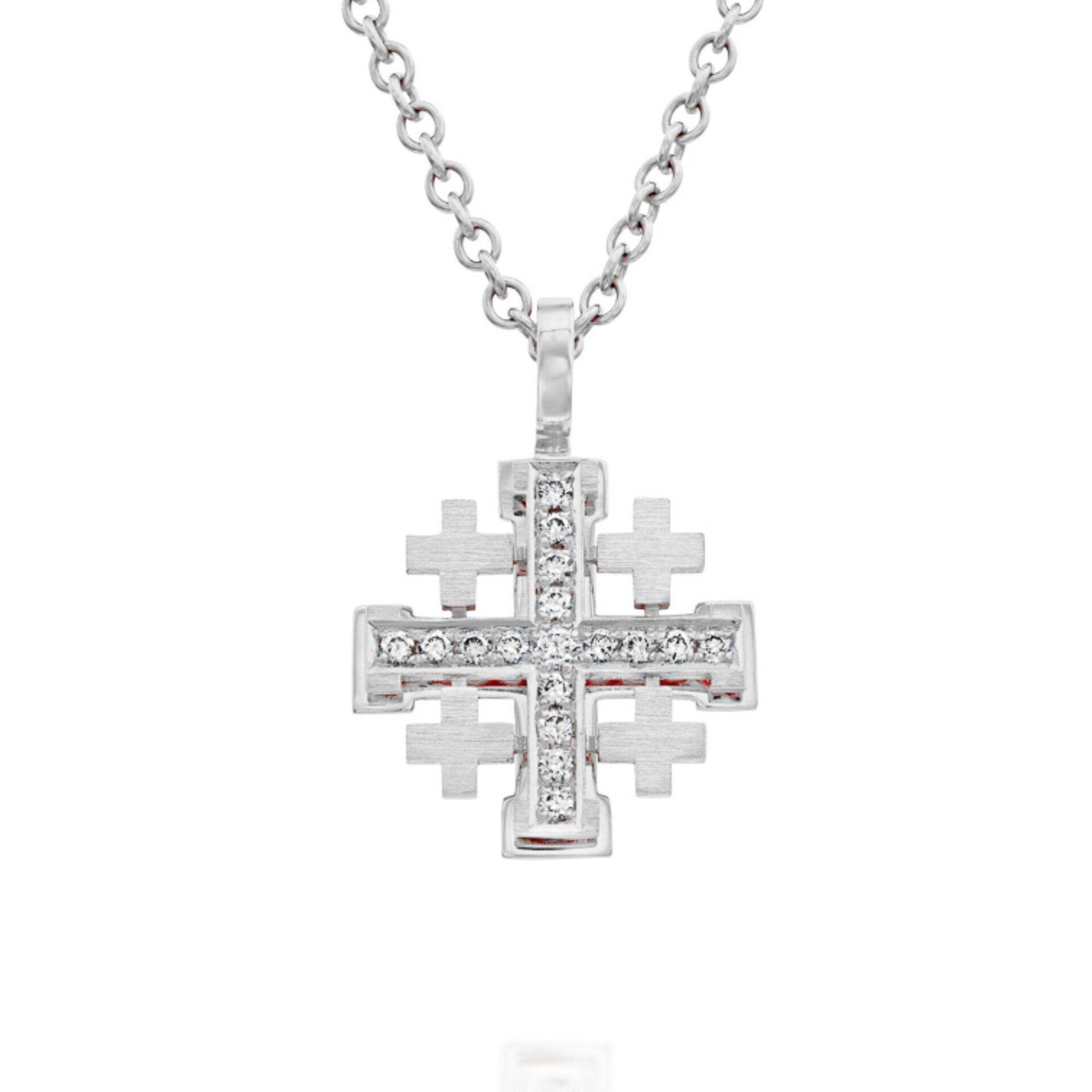 18K White Gold Jerusalem Cross Necklace - 18K White Gold