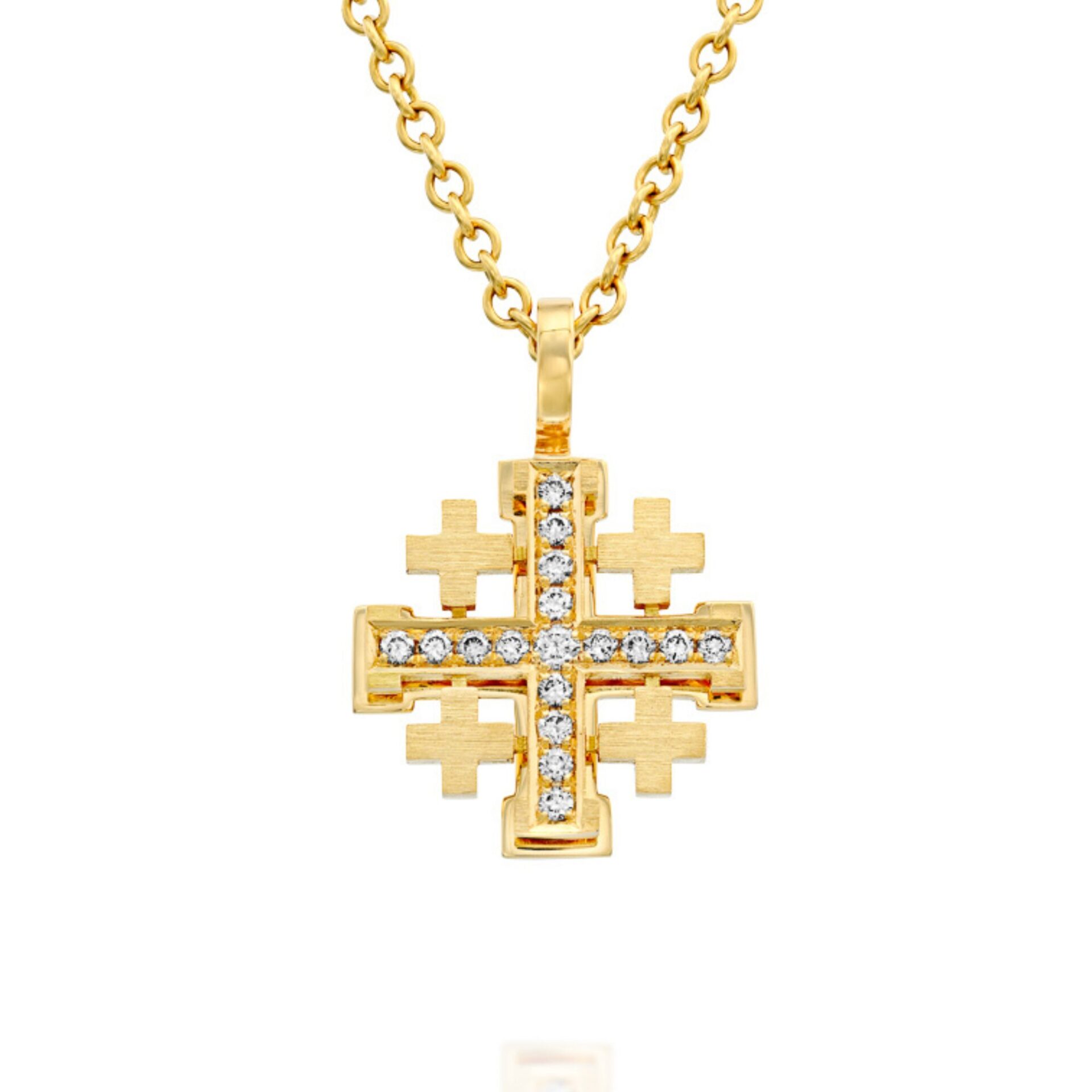 18K White Gold Jerusalem Cross Necklace - 18K Yellow Gold