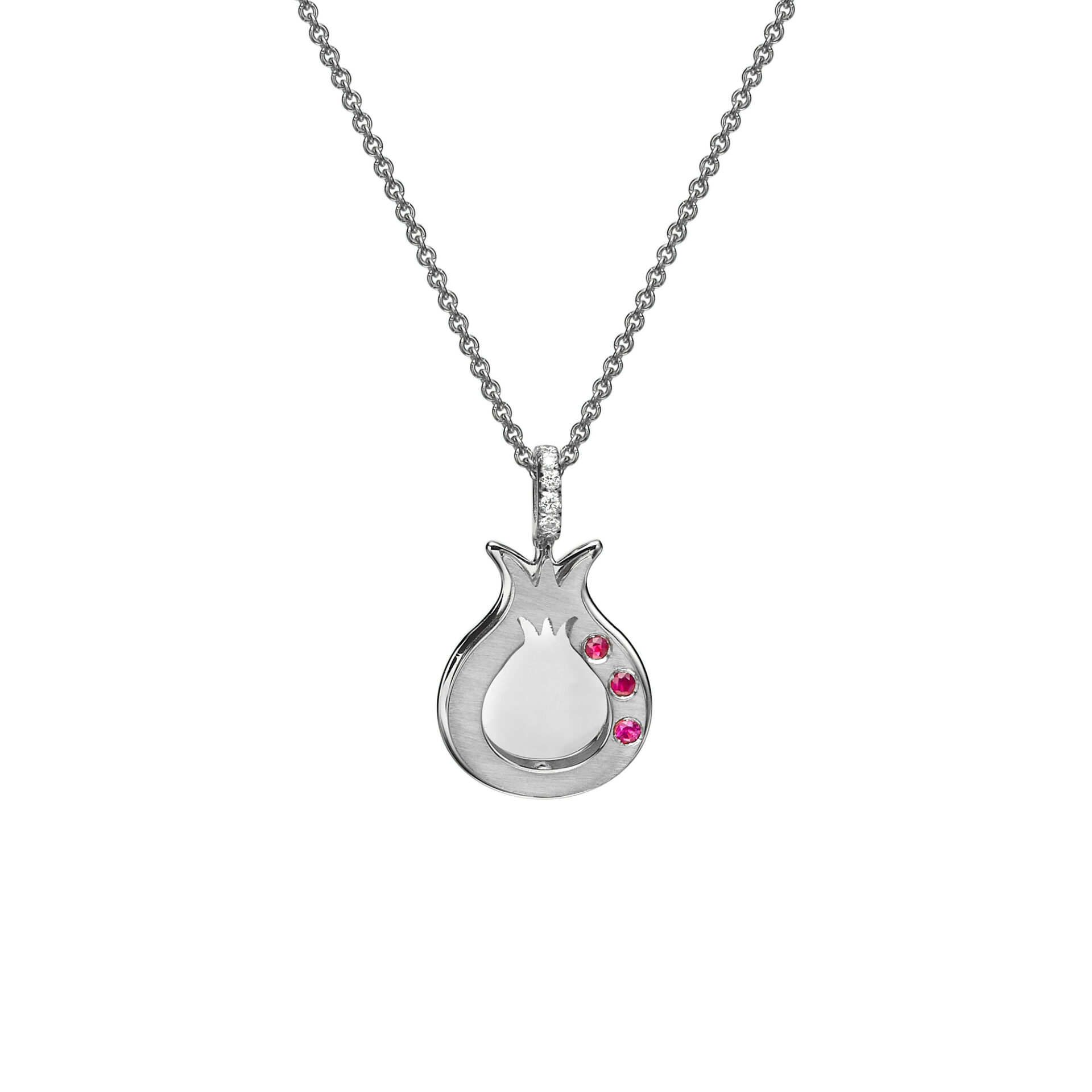 Pomegranate pendant with Diamonds Rubies - 18K White Gold