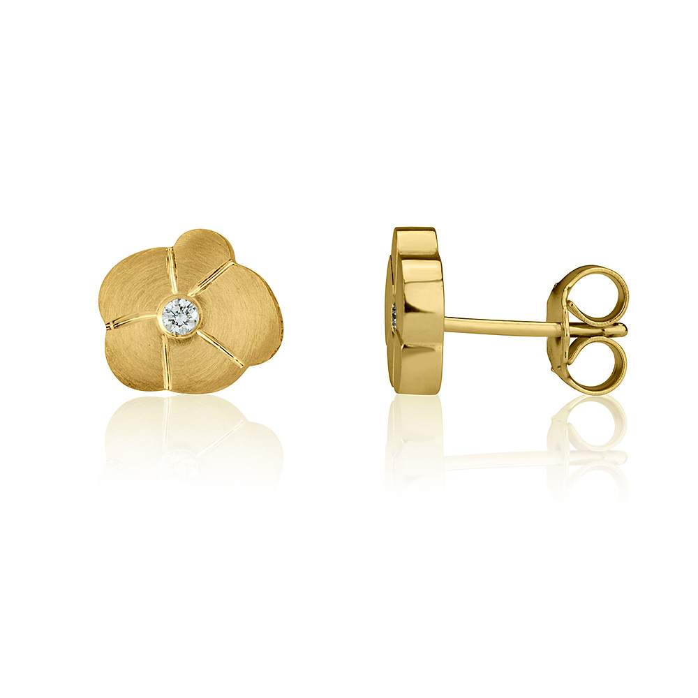 Diamond Flower Stud Earrings - 18K Yellow Gold