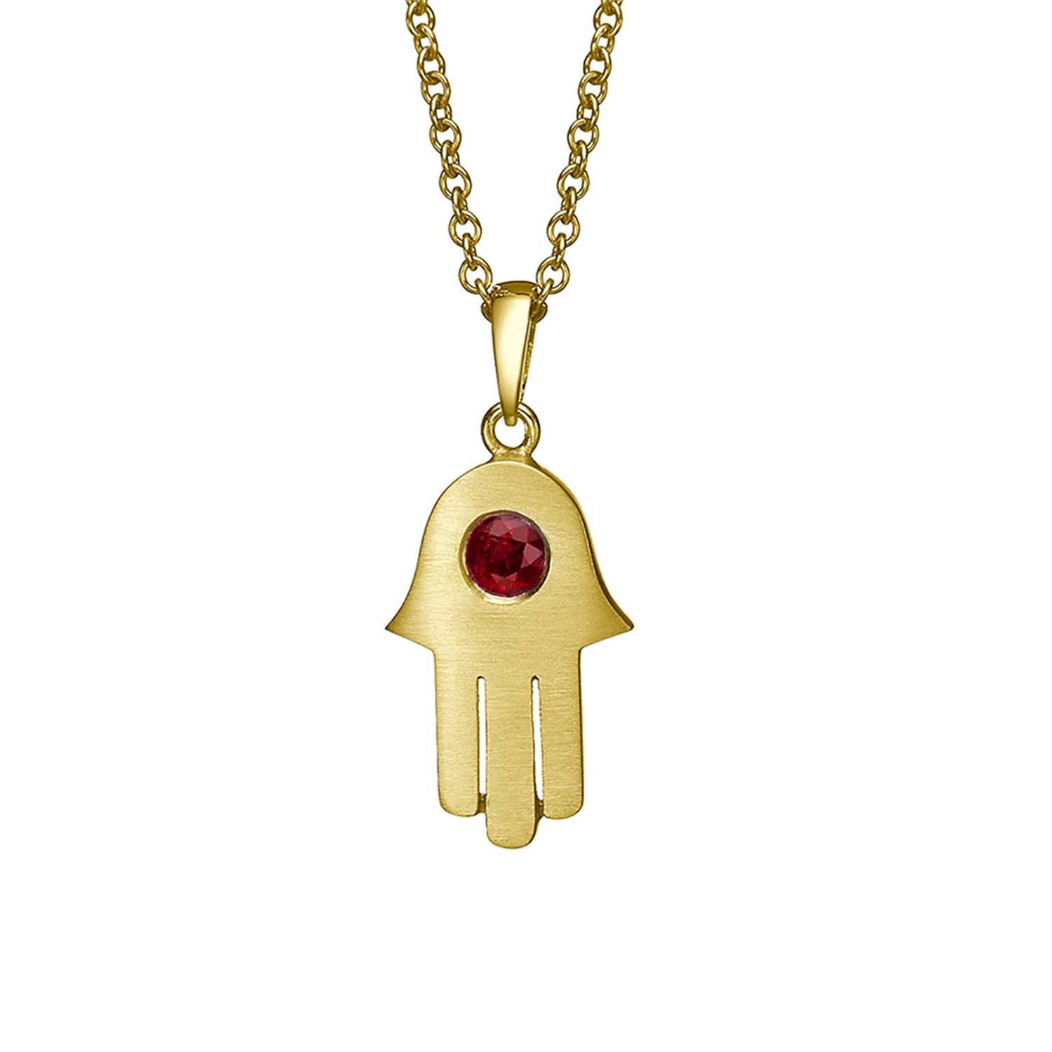 White Gold Evil eye hamsa pendant with ruby - 18K Yellow Gold