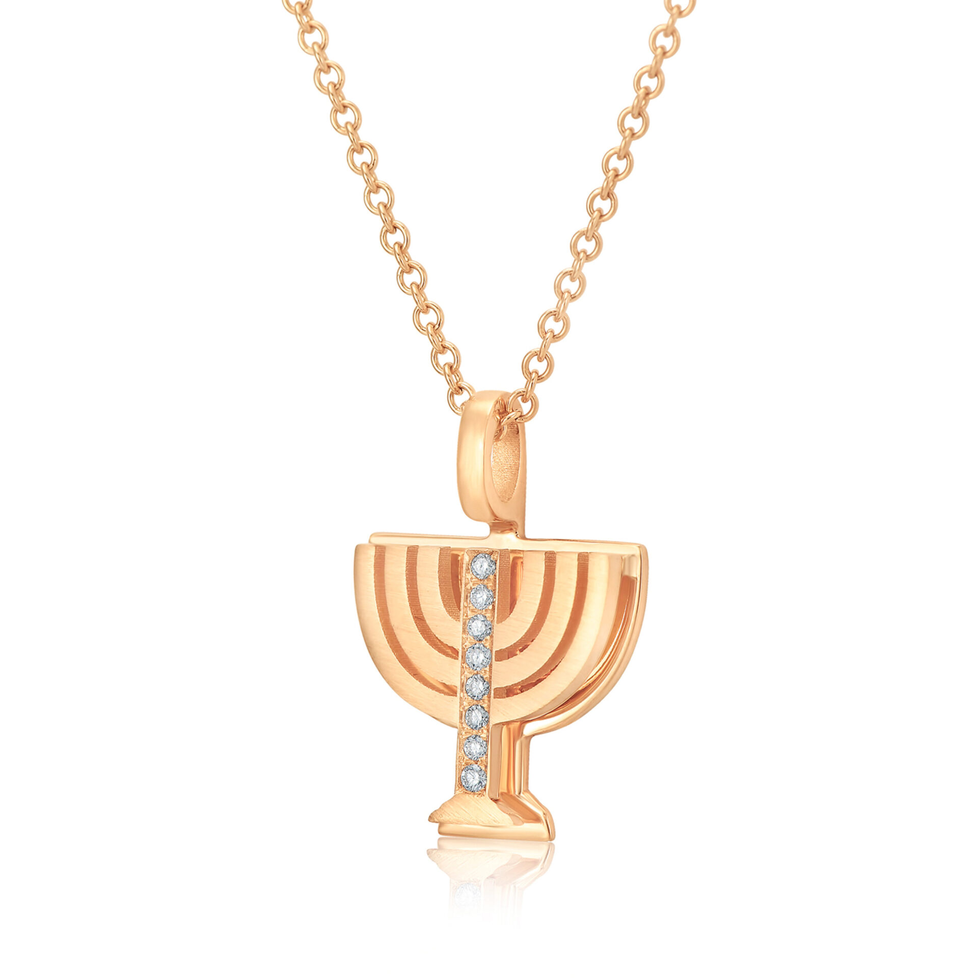 18K Gold Menorah Necklace - Double Layer Design - 18K Rose Gold