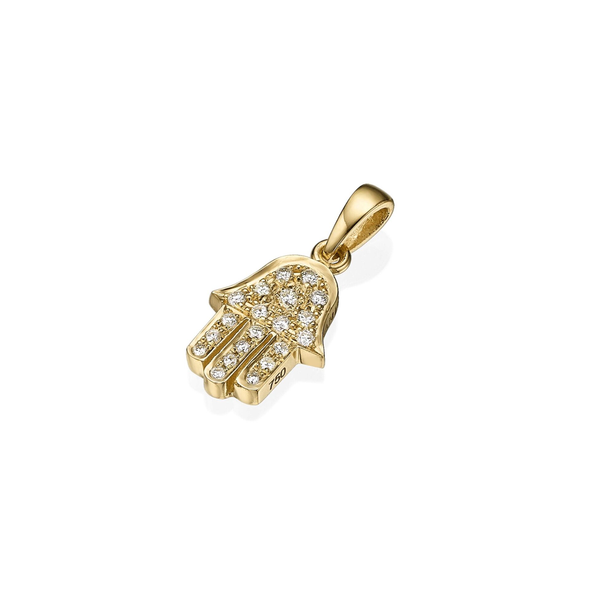 Hamsa pendant with diamonds - 18K Yellow Gold
