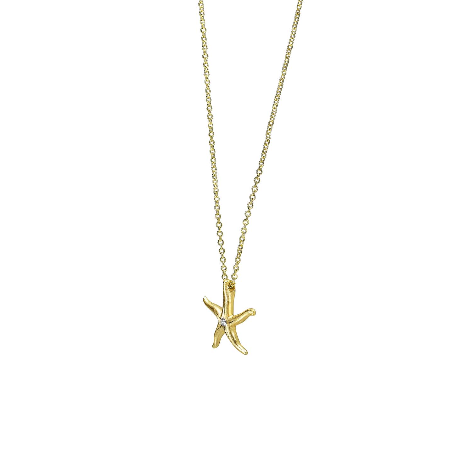 Diamond Starfish Necklace - 18K Yellow Gold