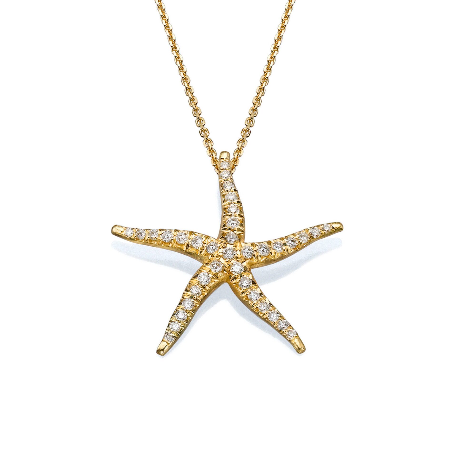 Diamond Starfish Necklace in 18K Gold