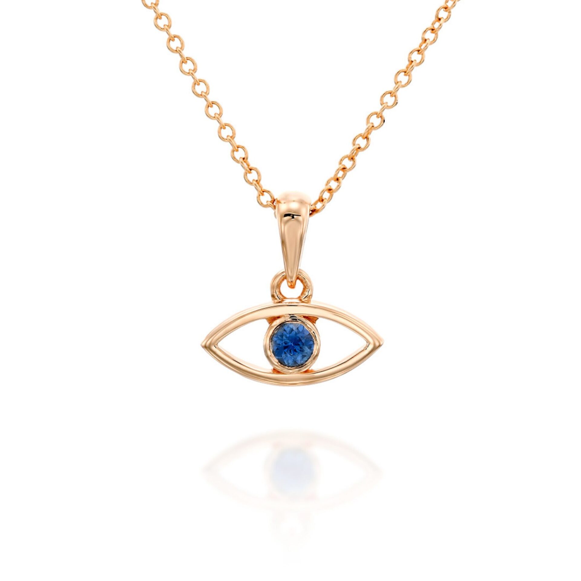 Gold Evil Eye Necklace with Blue Sapphire - 18K Rose Gold