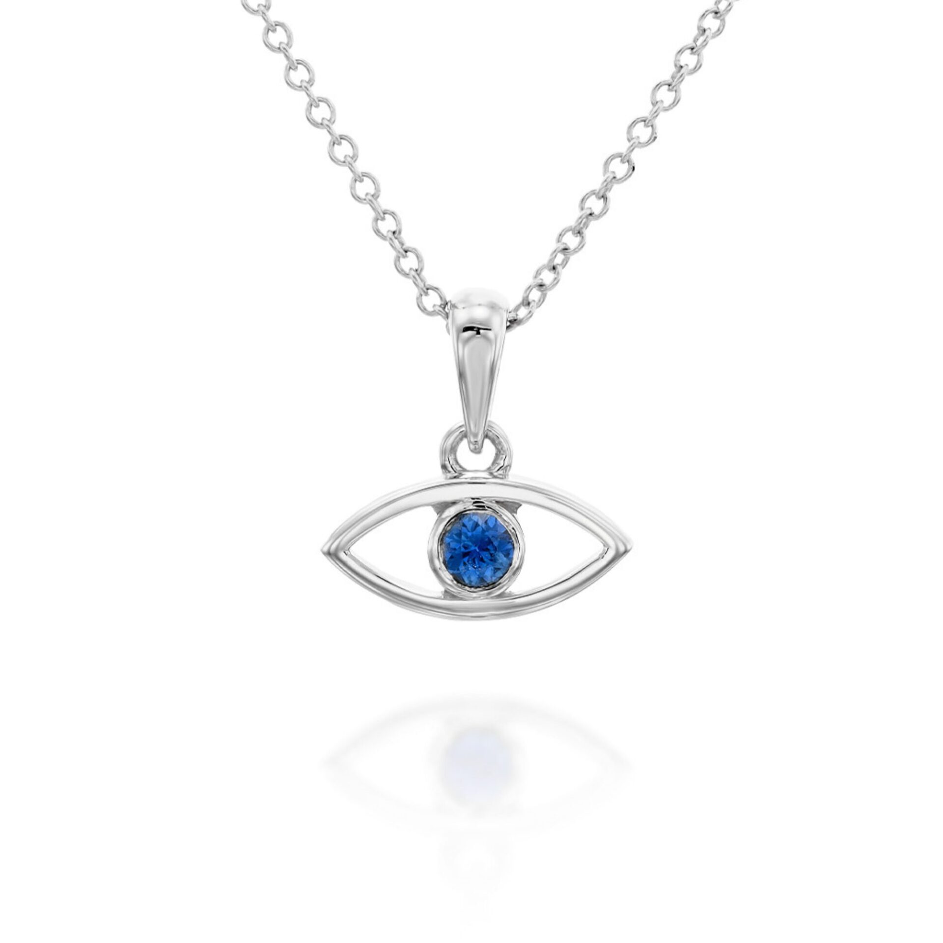 Gold Evil Eye Necklace with Blue Sapphire - 18K White Gold