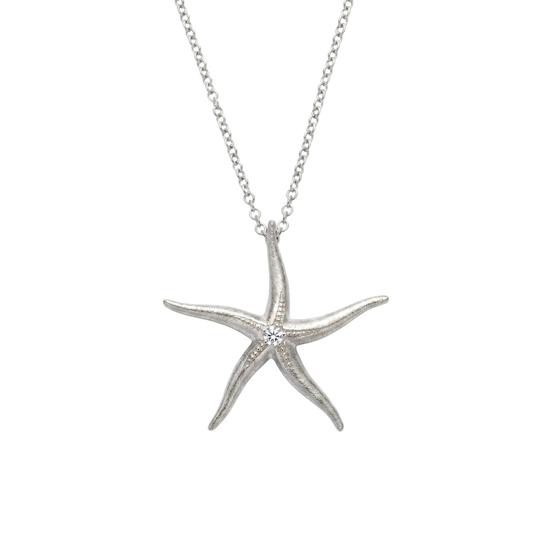 18K White Gold Starfish Necklace with Diamond – Sea Collection